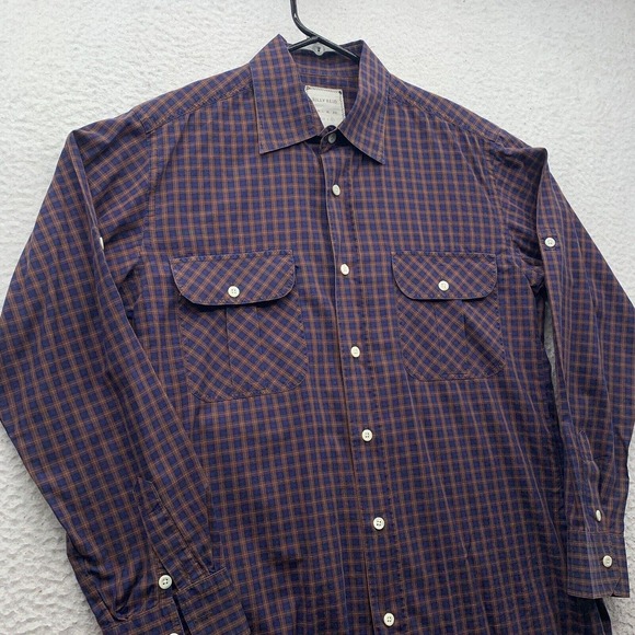 Billy Reid Button Up Shirt Mens Small 3 Plaid Check Blue Orange Preppy Designer - Picture 3 of 8